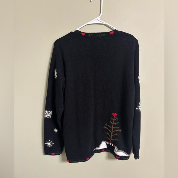 Quacker Factory Size Medium Snowman Cat Cardigan Sweater Christmas Holiday Ugly - Picture 2 of 8